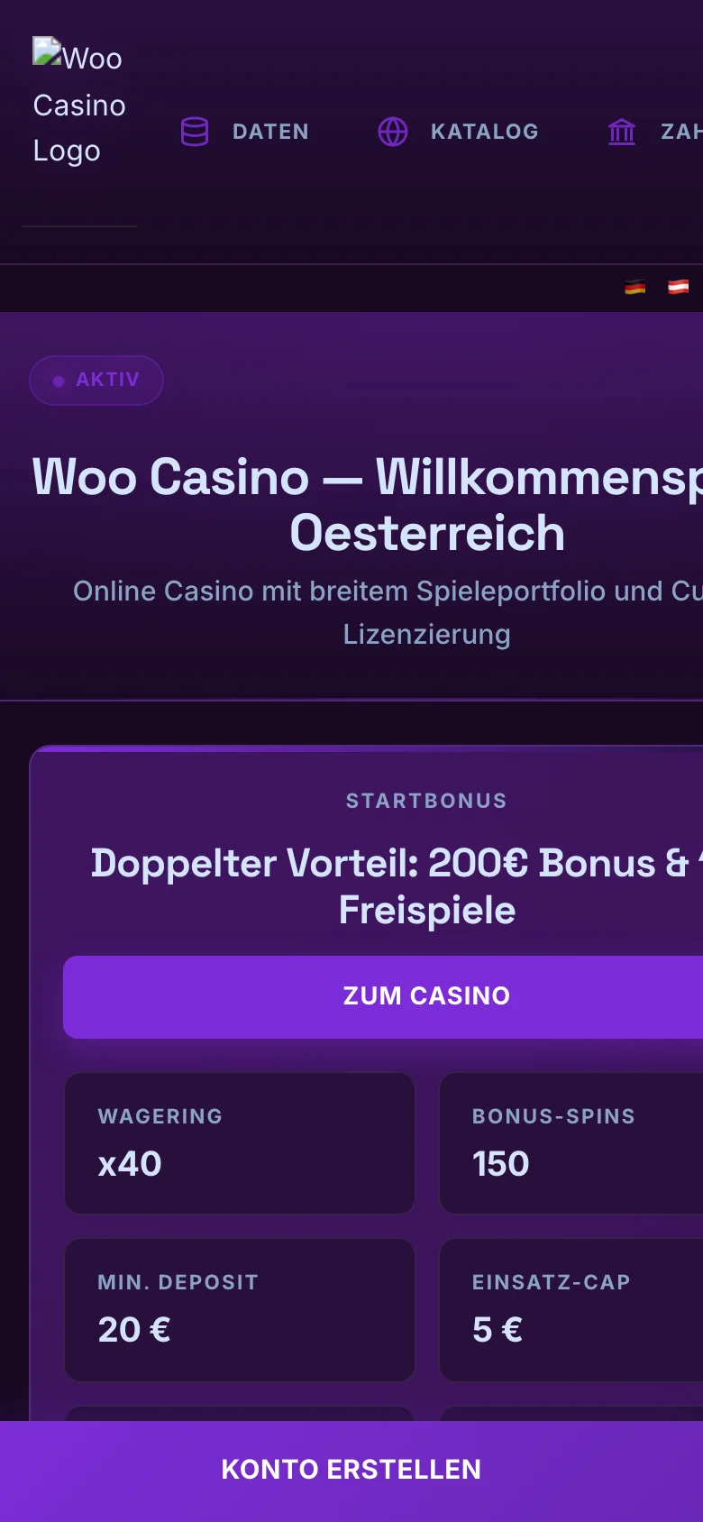 Woo Casino mobile lobby screenshot