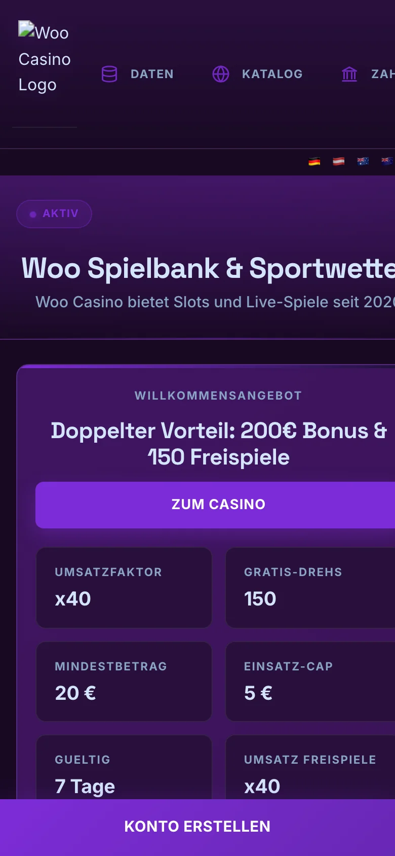 Woo Casino mobile lobby screenshot