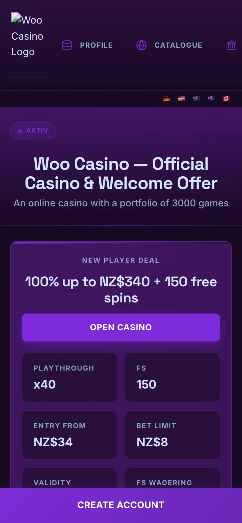 Woo Casino mobile lobby screenshot