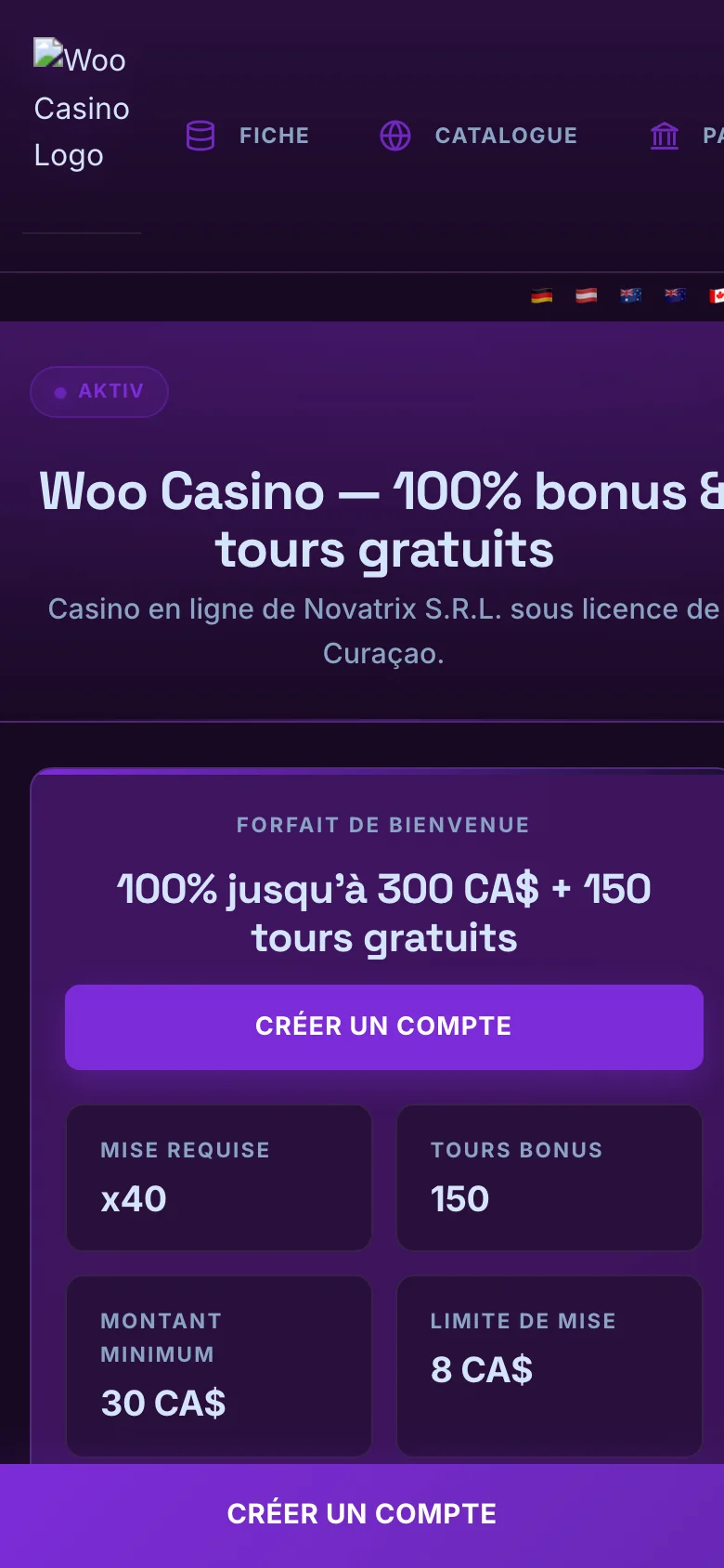 Woo Casino mobile lobby screenshot
